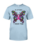 In October I Wear Pink Tote Bag - Guys Tee - Basketweave Tote Bag