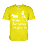 I Chase Cows, Not Just Work Out T-Shirt - Guys V-Neck - Basketweave Tote Bag