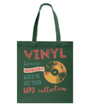 Vinyl Nobody Asks To See Your Mp3 Collection T-Shirt - Guys V-Neck - Basketweave Tote Bag