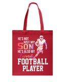 My Son Is Also My Favorite Football Player T-Shirt - Guys V-Neck - Basketweave Tote Bag