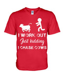 I Chase Cows, Not Just Work Out T-Shirt - Guys V-Neck - Basketweave Tote Bag