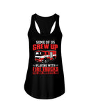 Grew Up Playing With Fire Trucks Tote Bag - Unisex Tank Top - Ladies Flowy Tank