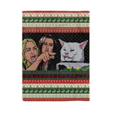 Woman Yelling At Cat Funny Meme Custom Blanket Fleece Blanket