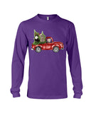 Christmas Cat And Red Car T-Shirt - Guys V-Neck - Unisex Long Sleeve