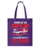 Grew Up Playing With Fire Trucks Tote Bag - Guys Tee - Basketweave Tote Bag