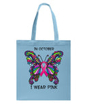 In October I Wear Pink Tote Bag - Guys Tee - Basketweave Tote Bag