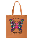 In October I Wear Pink Tote Bag - Guys Tee - Basketweave Tote Bag