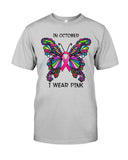 In October I Wear Pink Tote Bag - Guys Tee - Basketweave Tote Bag