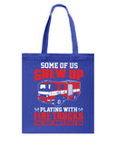 Grew Up Playing With Fire Trucks Tote Bag - Guys Tee - Basketweave Tote Bag