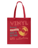 Vinyl Nobody Asks To See Your Mp3 Collection T-Shirt - Guys V-Neck - Basketweave Tote Bag