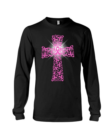 Breast Cancer Cross T-Shirt - Unisex Long Sleeve - Basketweave Tote Bag