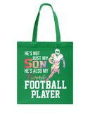 My Son Is Also My Favorite Football Player T-Shirt - Guys V-Neck - Basketweave Tote Bag