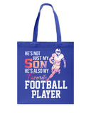 My Son Is Also My Favorite Football Player T-Shirt - Guys V-Neck - Basketweave Tote Bag