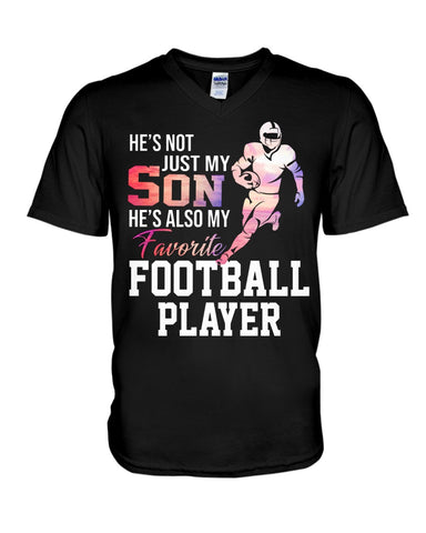 My Son Is Also My Favorite Football Player T-Shirt - Guys V-Neck - Basketweave Tote Bag