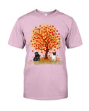 Pug Under Autumn Tree Tote Bag - Guys Tee - Basketweave Tote Bag