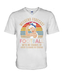 Football -  Good Mom Weekend Forecast T-Shirt - Guys V-Neck - Basketweave Tote Bag