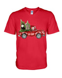 Christmas Cat And Red Car T-Shirt - Guys V-Neck - Unisex Long Sleeve