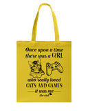 A Girl Who Really Loved Cats And Games - Basketweave Tote Bag - Mug