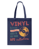 Vinyl Nobody Asks To See Your Mp3 Collection T-Shirt - Guys V-Neck - Basketweave Tote Bag