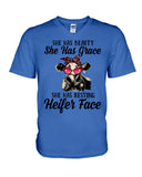 She Has Beauty, Grace, Resting And Heifer Face - Hoodie - Guys V-Neck