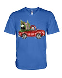 Christmas Cat And Red Car T-Shirt - Guys V-Neck - Unisex Long Sleeve