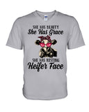 She Has Beauty, Grace, Resting And Heifer Face - Hoodie - Guys V-Neck