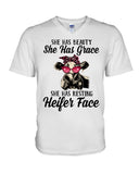 She Has Beauty, Grace, Resting And Heifer Face - Hoodie - Guys V-Neck