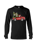 Christmas Cat And Red Car T-Shirt - Guys V-Neck - Unisex Long Sleeve