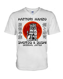 Hattori Hanzo Swords & Sushi T-Shirt - Guys V-Neck - Basketweave Tote Bag