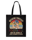 Football -  Good Mom Weekend Forecast T-Shirt - Guys V-Neck - Basketweave Tote Bag