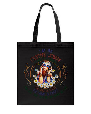 October Woman Has 3 Sides T-Shirt - Basketweave Tote Bag - Mug