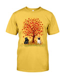 Pug Under Autumn Tree Tote Bag - Guys Tee - Basketweave Tote Bag