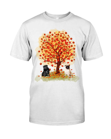 Pug Under Autumn Tree Tote Bag - Guys Tee - Basketweave Tote Bag