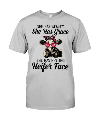 She Has Beauty, Grace, Resting And Heifer Face - Guys Tee - Baby Onesie