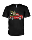 Christmas Cat And Red Car T-Shirt - Guys V-Neck - Unisex Long Sleeve