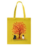 Pug Under Autumn Tree Tote Bag - Guys Tee - Basketweave Tote Bag