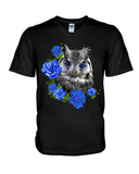 Cute  Owl With Blue Roses Classic Tee - Guys V-Neck - Basketweave Tote Bag